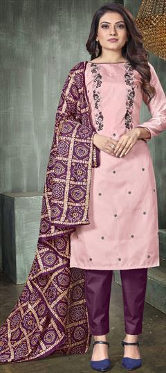 Casual Pink and Majenta color Salwar Kameez in Art Silk fabric with Straight Embroidered, Thread work : 1816000