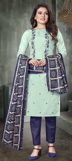Casual Blue color Salwar Kameez in Art Silk fabric with Straight Embroidered, Thread work : 1816001