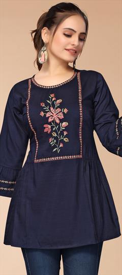 Casual Blue color Tops and Shirts in Rayon fabric with Embroidered, Thread work : 1816265