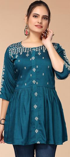Casual Blue color Tops and Shirts in Rayon fabric with Embroidered, Thread work : 1816266