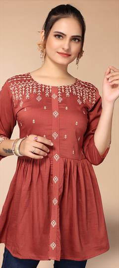 Casual Red and Maroon color Tops and Shirts in Rayon fabric with Embroidered, Thread work : 1816267