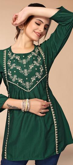 Casual Green color Tops and Shirts in Rayon fabric with Embroidered, Thread work : 1816269