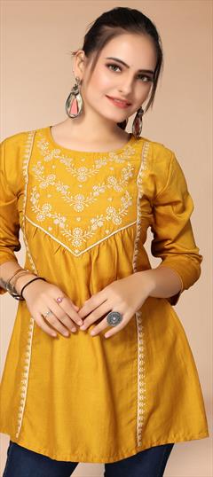 Casual Yellow color Tops and Shirts in Rayon fabric with Embroidered, Thread work : 1816272