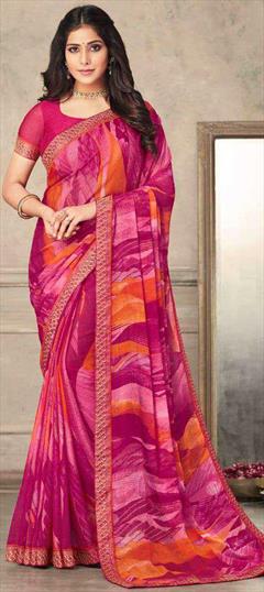 Casual, Party Wear Multicolor color Saree in Chiffon fabric with Classic Lace, Printed work : 1816578