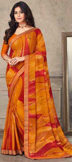 Casual, Party Wear Multicolor color Saree in Chiffon fabric with Classic Lace, Printed work : 1816582