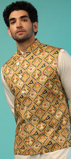 Multicolor color Nehru Jacket in Satin Silk fabric with Printed work : 1816695