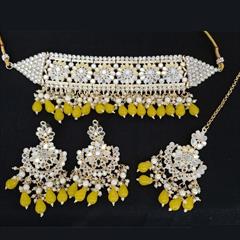 White and Off White, Yellow color Necklace in Brass studded with Pearl & Gold Rodium Polish : 1816861