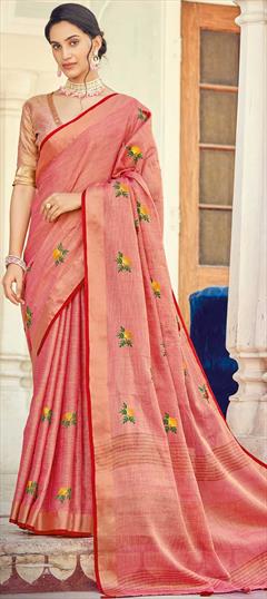Traditional Pink and Majenta color Saree in Linen fabric with Bengali Weaving work : 1816885