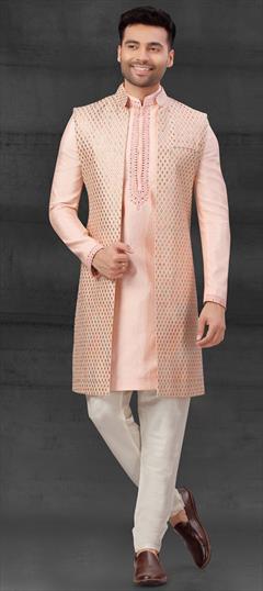 Pink and Majenta color Sherwani in Silk fabric with Embroidered, Thread work : 1816906