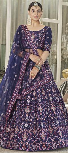 Bridal, Wedding Blue color Lehenga in Silk fabric with A Line Embroidered, Sequence, Thread work : 1816960