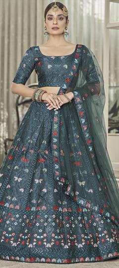 Bridal, Wedding Blue color Lehenga in Silk fabric with A Line Embroidered, Sequence, Thread work : 1816961