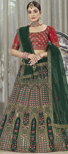 Bridal, Wedding Green color Lehenga in Georgette fabric with A Line Embroidered, Sequence, Thread work : 1816963
