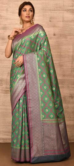 Traditional, Wedding Green color Saree in Banarasi Silk, Silk fabric with South Weaving work : 1817047