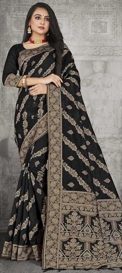 Traditional Black and Grey color Saree in Cotton fabric with South Weaving work : 1817150