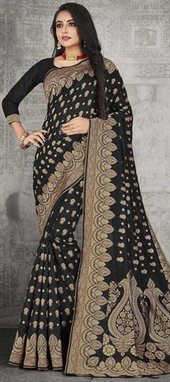 Traditional Black and Grey color Saree in Cotton fabric with South Weaving work : 1817151