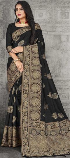 Traditional Black and Grey color Saree in Cotton fabric with South Weaving work : 1817152