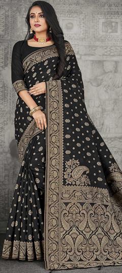 Traditional Black and Grey color Saree in Cotton fabric with South Weaving work : 1817153