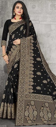 Traditional Black and Grey color Saree in Cotton fabric with South Weaving work : 1817154