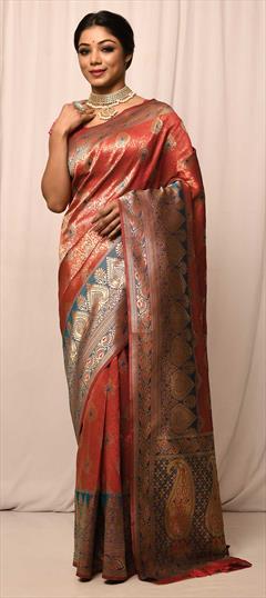 Traditional, Wedding Red and Maroon color Saree in Kanchipuram Silk, Silk fabric with South Weaving work : 1817276