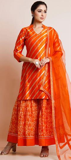 Party Wear Orange color Salwar Kameez in Rayon fabric with Palazzo Printed, Weaving work : 1817507