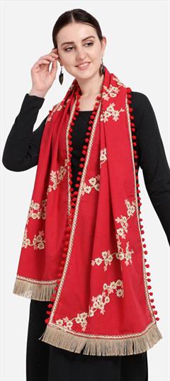 Casual Red and Maroon color Dupatta in Cotton fabric with Embroidered work : 1817795