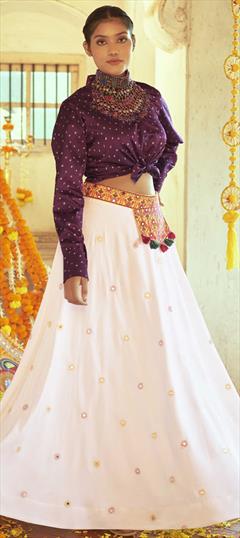 Mehendi Sangeet, Reception White and Off White color Ready to Wear Lehenga in Cotton fabric with A Line Embroidered, Printed work : 1817997