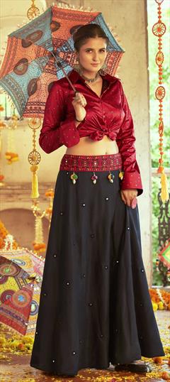 Mehendi Sangeet, Reception Black and Grey color Ready to Wear Lehenga in Cotton fabric with A Line Embroidered, Printed work : 1818000