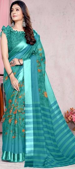Casual, Traditional Blue color Saree in Cotton fabric with Bengali Floral, Printed work : 1818104