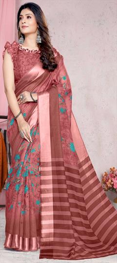 Casual, Traditional Red and Maroon color Saree in Cotton fabric with Bengali Floral, Printed work : 1818107