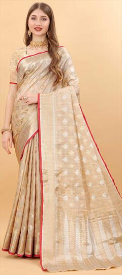 Traditional Beige and Brown color Saree in Art Silk, Silk fabric with South Weaving work : 1818236