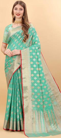 Traditional Green color Saree in Art Silk, Silk fabric with South Weaving work : 1818237