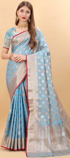 Traditional Blue color Saree in Art Silk, Silk fabric with South Weaving work : 1818240