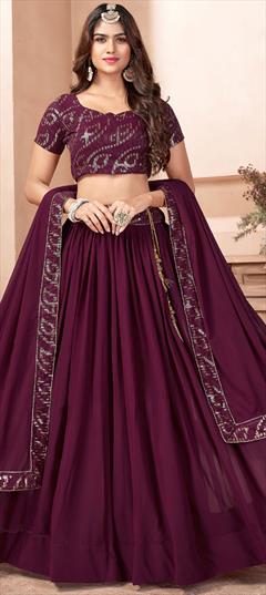 Engagement, Reception Purple and Violet color Lehenga in Georgette fabric with A Line Sequence work : 1818272