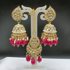 Pink and Majenta color Earrings in Metal Alloy studded with CZ Diamond & Gold Rodium Polish : 1818387