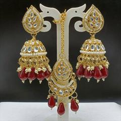 Red and Maroon color Earrings in Metal Alloy studded with CZ Diamond & Gold Rodium Polish : 1818390