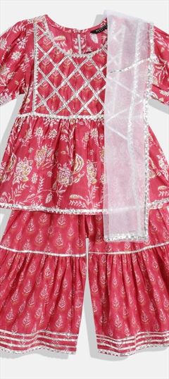 Casual Pink and Majenta, White and Off White color Kids Salwar in Cotton, Net fabric with Gota Patti, Printed work : 1818424