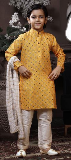 Yellow color Boys Kurta Pyjama in Cotton fabric with Printed work : 1818524