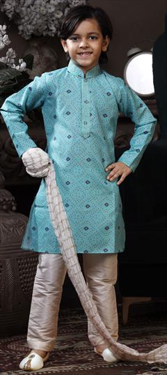 Blue color Boys Kurta Pyjama in Cotton fabric with Printed work : 1818527