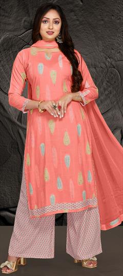 Party Wear Pink and Majenta color Salwar Kameez in Rayon fabric with Palazzo Printed work : 1818905