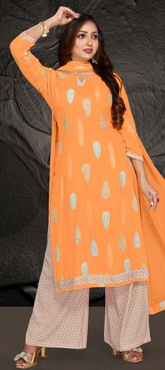 Party Wear Orange color Salwar Kameez in Rayon fabric with Palazzo Printed work : 1818907