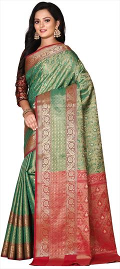 Traditional Green color Saree in Art Silk, Silk fabric with South Weaving work : 1818964