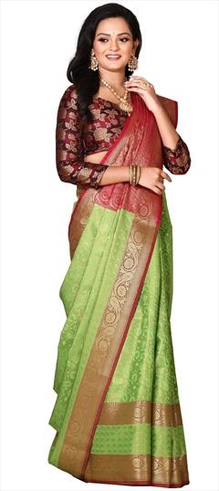 Traditional Green color Saree in Art Silk, Silk fabric with South Weaving work : 1818966