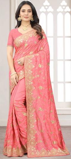 Traditional Pink and Majenta color Saree in Art Silk, Silk fabric with South Embroidered, Resham, Stone, Thread, Zari work : 1819151