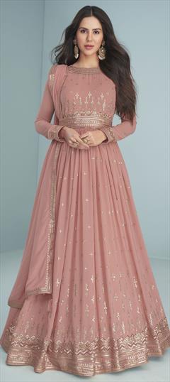 Bollywood Pink and Majenta color Salwar Kameez in Georgette fabric with Anarkali Sequence, Thread work : 1819162