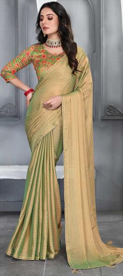 Party Wear Gold color Saree in Lycra fabric with Classic Stone work : 1819168