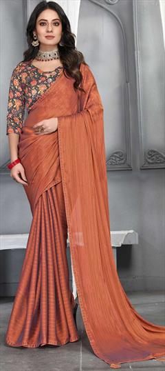 Party Wear Beige and Brown color Saree in Lycra fabric with Classic Stone work : 1819170