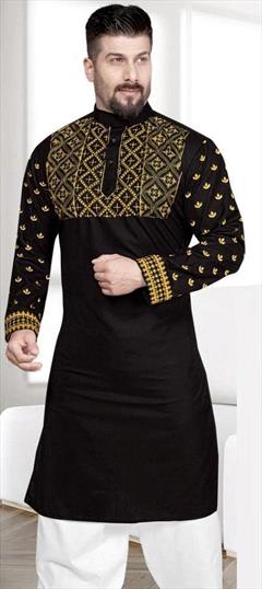 Black and Grey color Kurta in Blended Cotton fabric with Printed work : 1819475