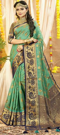 Traditional, Wedding Blue color Saree in Art Silk, Silk fabric with South Stone, Weaving work : 1819658