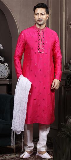 Pink and Majenta color Kurta Pyjamas in Art Silk fabric with Printed work : 1819678