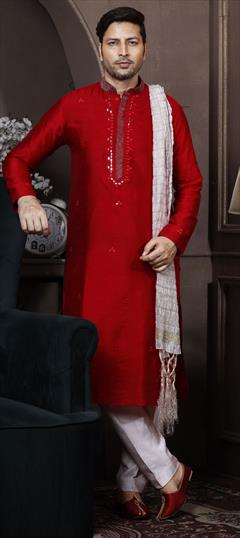 Red and Maroon color Kurta Pyjamas in Art Silk fabric with Printed work : 1819681